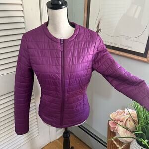 SISLEY Womens Jacket Lightweight Puffer Collarless Full Zip Outdoor Purple | 8